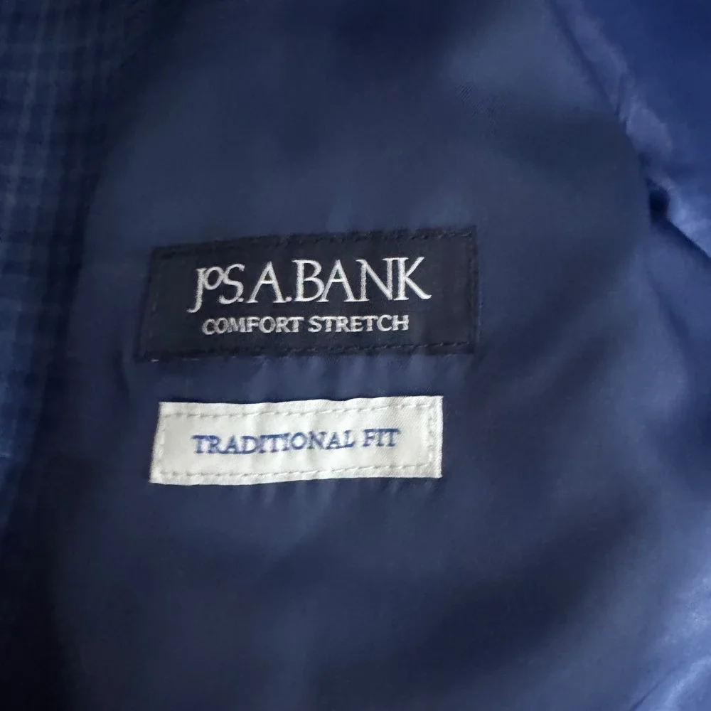 Jos. A. Bank Sport Coat Mens 40R Blue Plaid Comfort Stretch Wool Blend Blazer